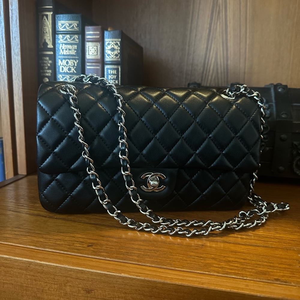 Chanel Black Quilted Bag with Silver Chain